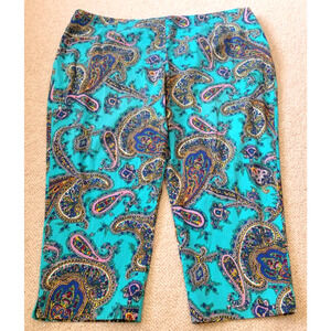Womens Pants-TALBOTS-blue/multi paisley cotton "Signature" crop Old Money-22WP